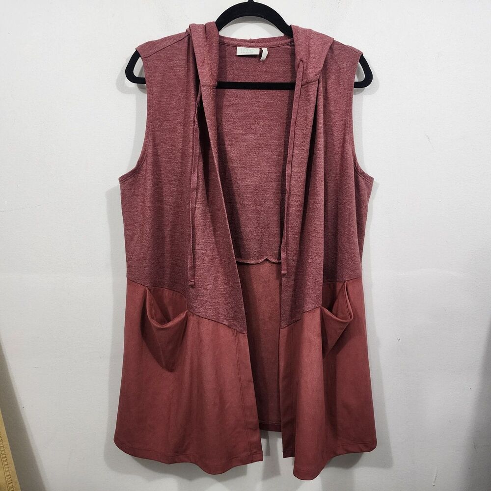 LOGO Lounge by Lori Goldstein Cardigan Vest Hooded Pockets Open Front Womens M